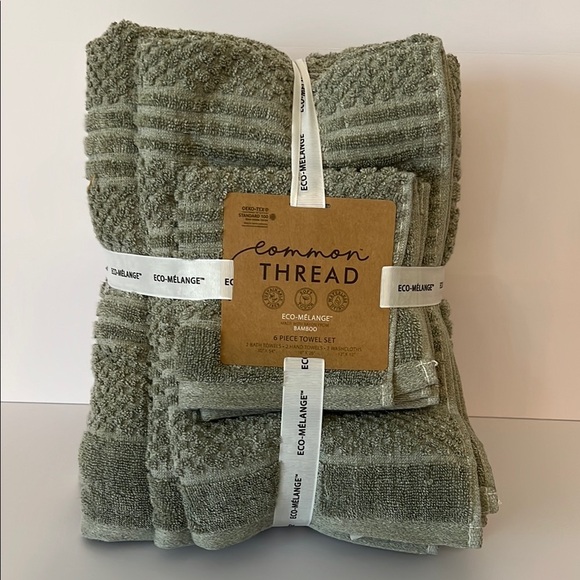 6 Pc Common Thread Eco-Melange Bamboo Towel Set Green Bath Hand Wash NEW - Picture 1 of 7
